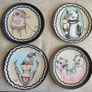 Creepy creatures art prints set- melamine dinner size plates.